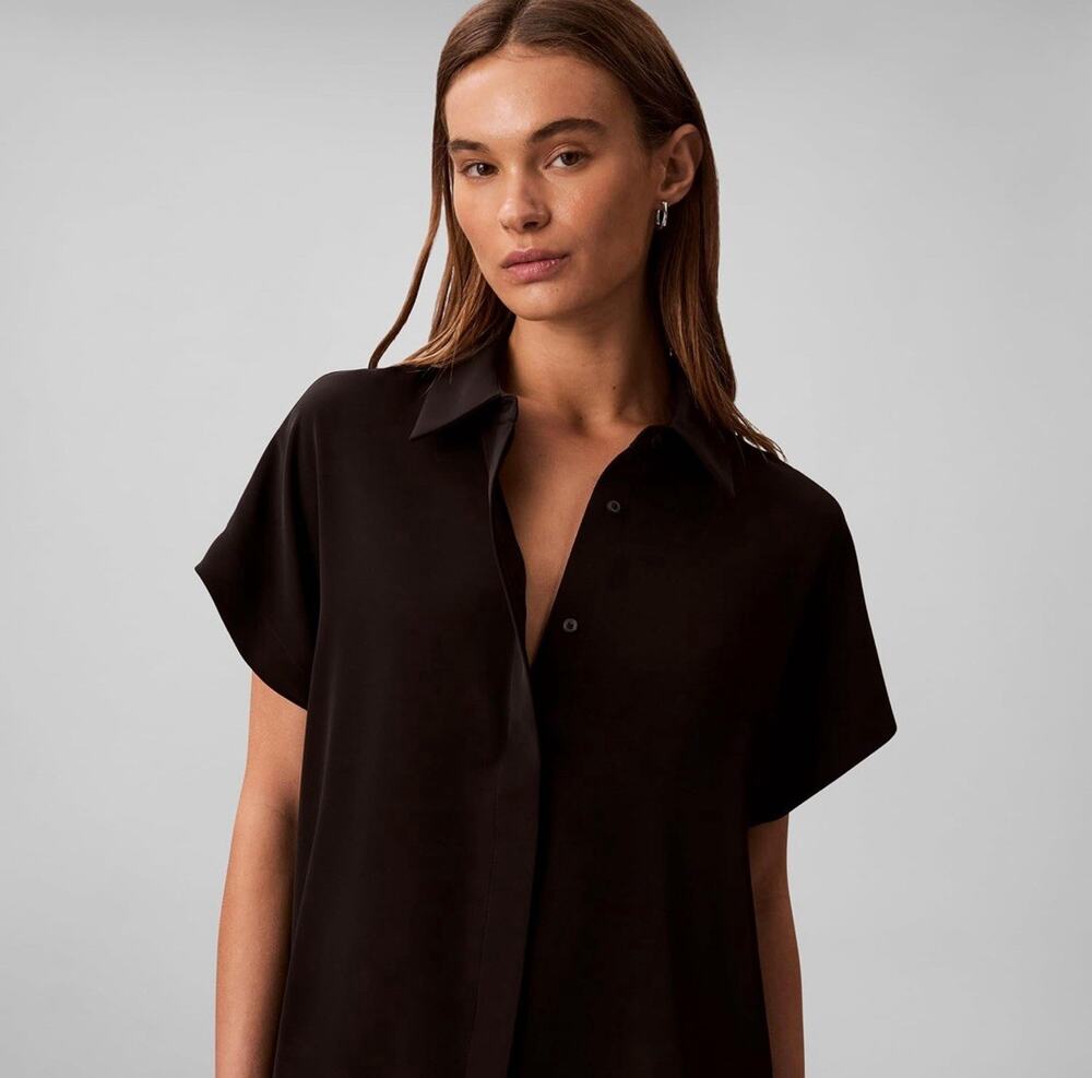 Calvin Klein Women's Satin Short Sleeve Top Black -XS -$39